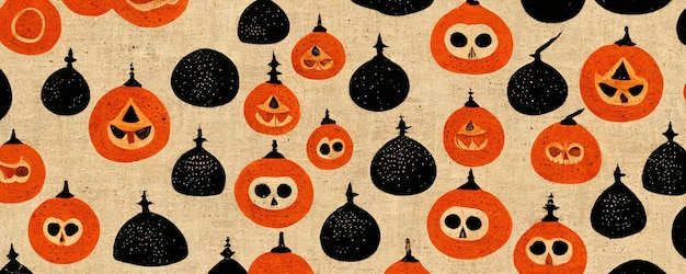 Stylish abstract fabric pattern with halloween pumpkins