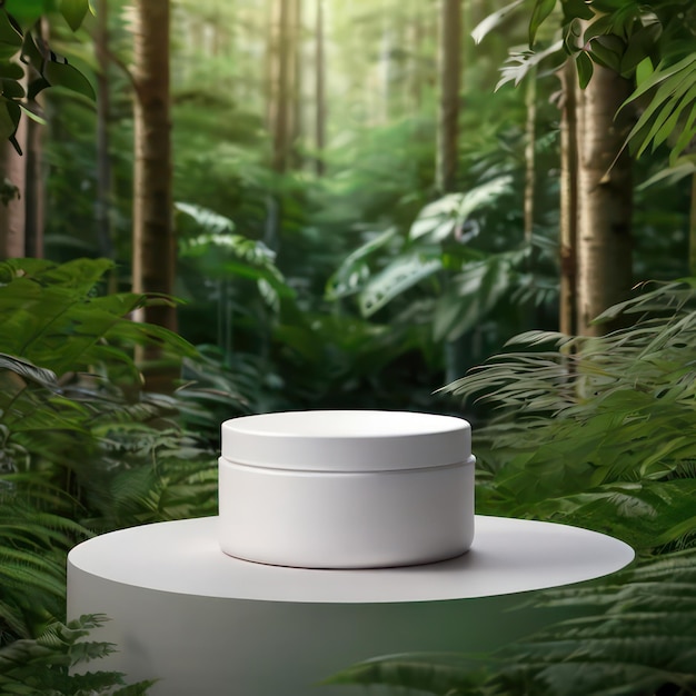 A stylish ad of a white template podium mockup of a natural organic cosmetic products
