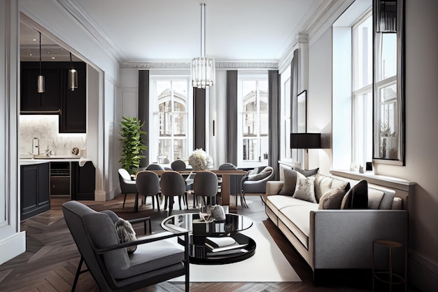 Фото Стильные апартаменты с элегантной мебелью и роскошными удобствами, предлагающие гламурный образ жизни.