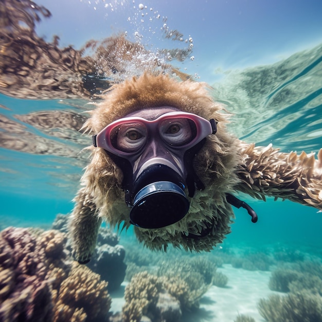 Stylish Ape Diving Under Water