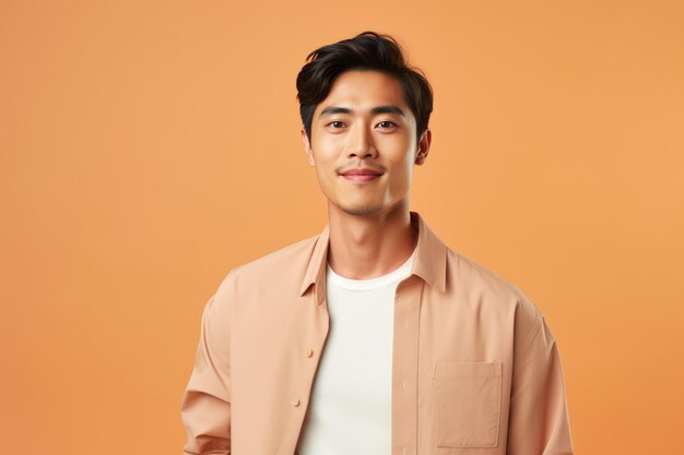 Stylish Asian Male on Light Apricot Background