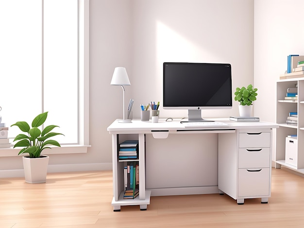 Стильный и привлекательный компьютерный стол с белым фоном 8k