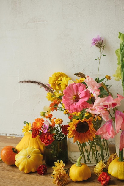 Stylish autumn composition against rustic background Harvest in countryside Happy Thanksgiving