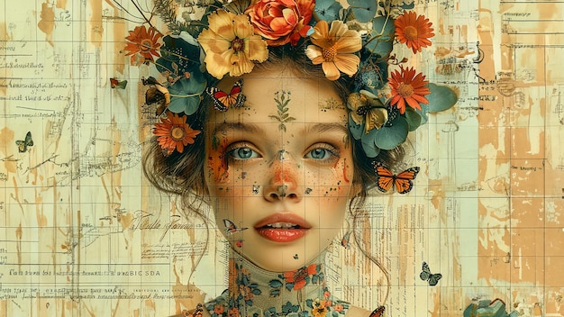 아름다운 젊은 여성의 세련된 아방가르드 초상화