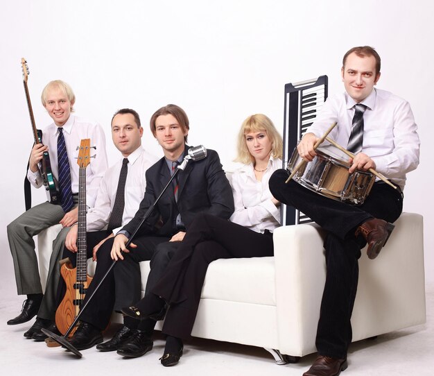 Stylish band with instrumentsisolated on a white background