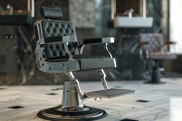 Стильный парикмахерский стул в современном салоне с хромным покрытием