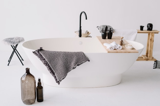 Stylish bathroom and beautiful oval bath