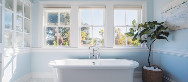 Photo stylish bathroom features luxurious bathtub