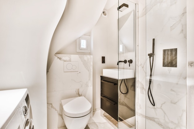 Stylish bathroom interior in elegant residential building