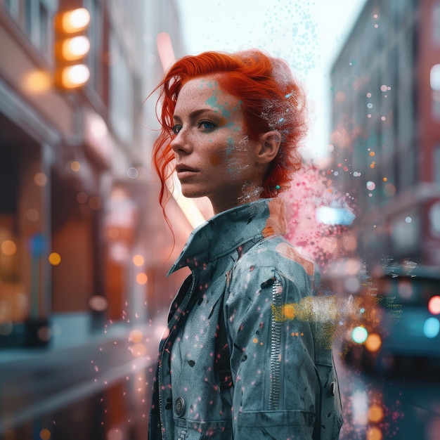 Stylish and beautiful girl with red hair generative ai