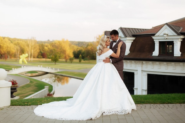 Stylish beautiful happy bride and groom, wedding celebrations