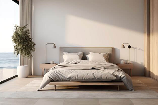 Стильный макет спального гарнитура Преобразите свое пространство с помощью этого элегантного макета с современным постельным гарнитуром и аксессуарами.