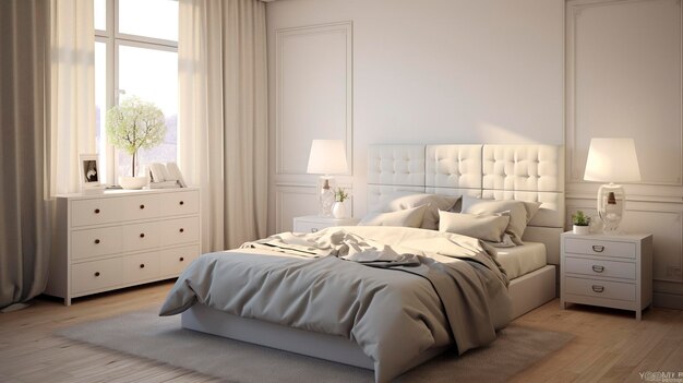 Stylish Bedroom with White Dresser