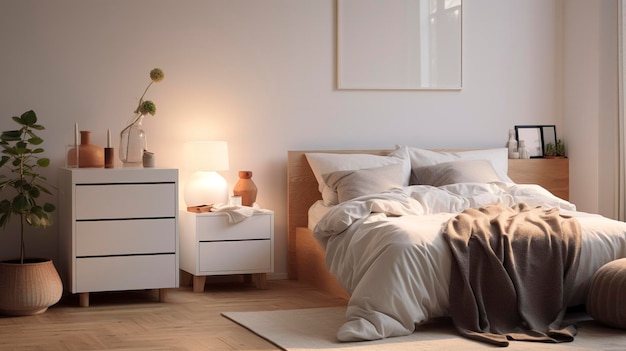 Stylish Bedroom with White Dresser