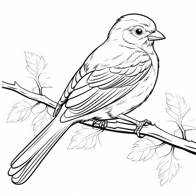 Stylish Bird On Branch Coloring Pages For Children