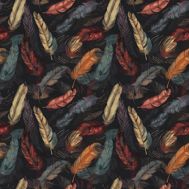 Photo stylish bird feathers seamless pattern