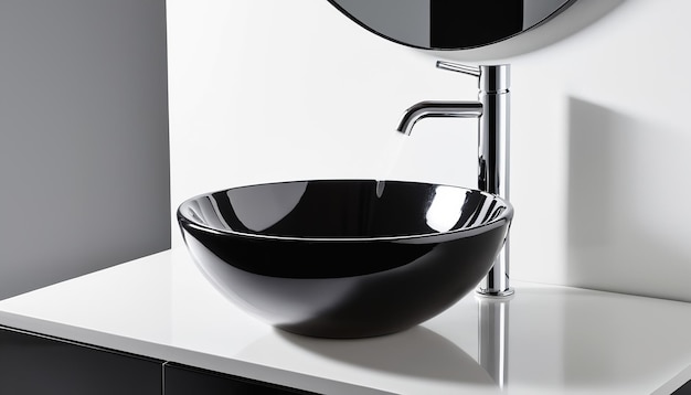 Photo stylish black ceramic sink in a minimalist modern bathroom