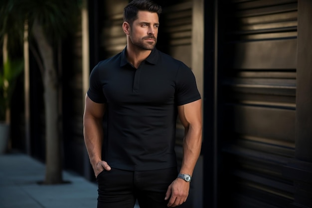 Stylish Black Polo Shirt Men39s Generative AI