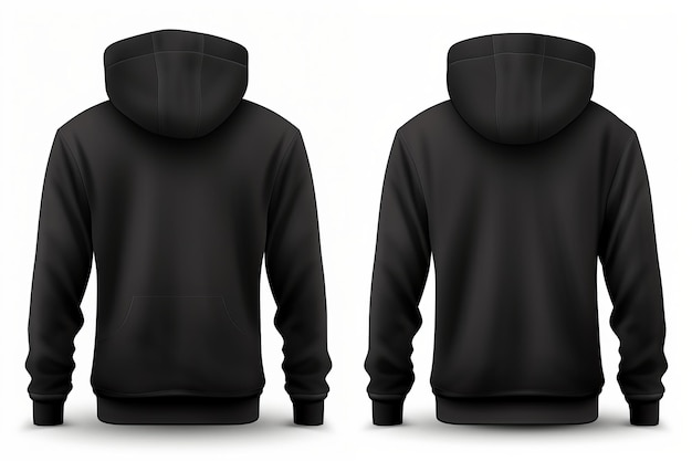 Photo stylish black pullover hoodie front and back view isolated