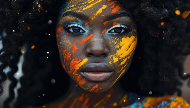 Stylish black woman with afro Striking lowkey image radiant colors portrait Beautiful illustration