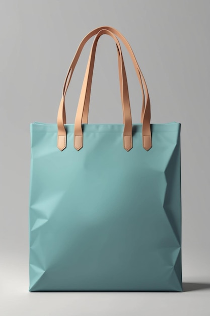 A stylish blue shopping bag featuring elegant leather handles