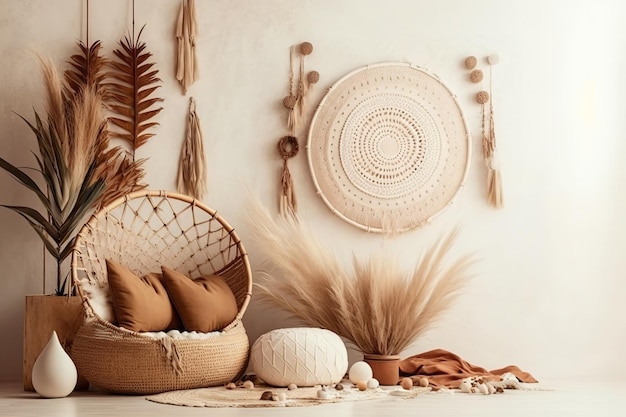 Foto elegante sfondo boho con semplice tono piatto minimalista smorzato e spazio vuoto per la copia