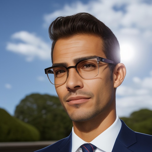 stylish brazilian man in suit and glasses