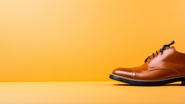 사진 활기찬 오렌지색 배경 에 있는 세련 된 갈색 가죽 의 드레스 신발