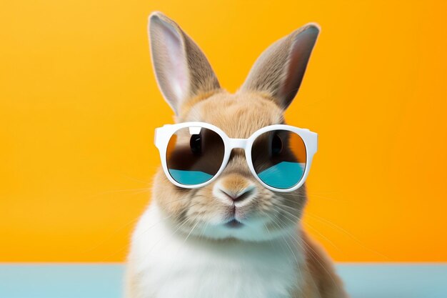 A stylish bunny wearing sunglasses in a vibrant colorful setting Generative Ai