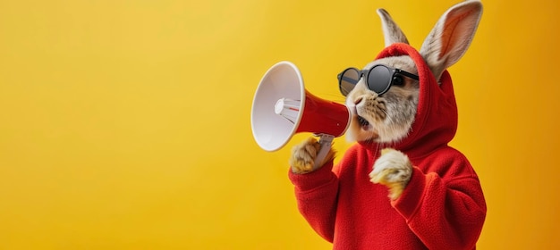 Stylish bunny with megaphone