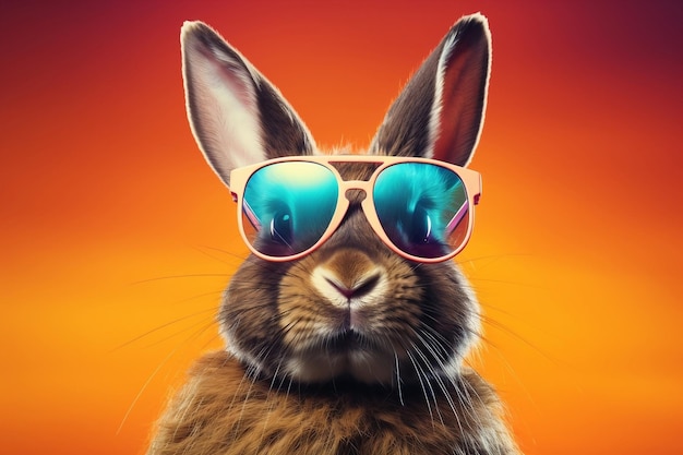 Stylish Bunny with Sunglasses on a Colorful Background Generative AI