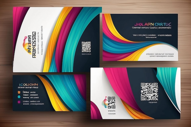 Photo stylish business cards with colorful wavy stripes vector illustration 5 x 9 cm size