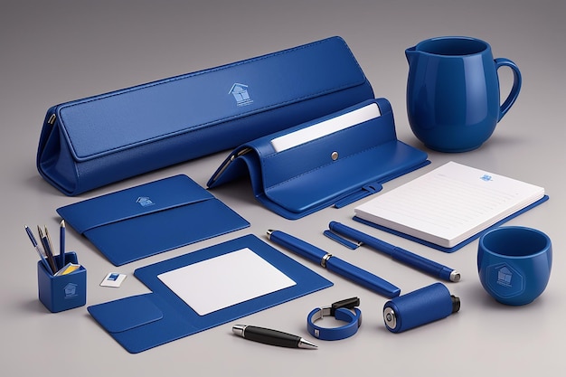 Stylish business stationery items set in blue color