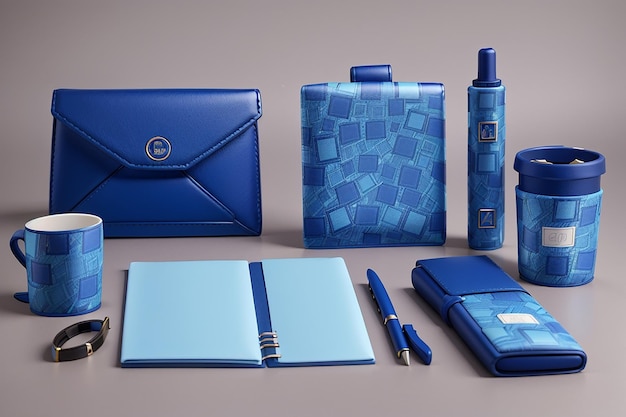 Stylish business stationery items set in blue color