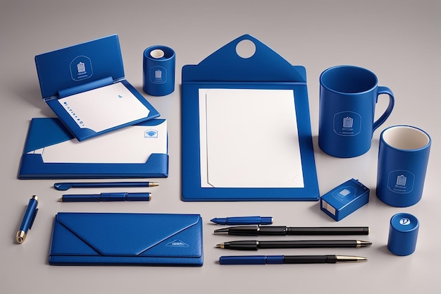 Stylish business stationery items set in blue color