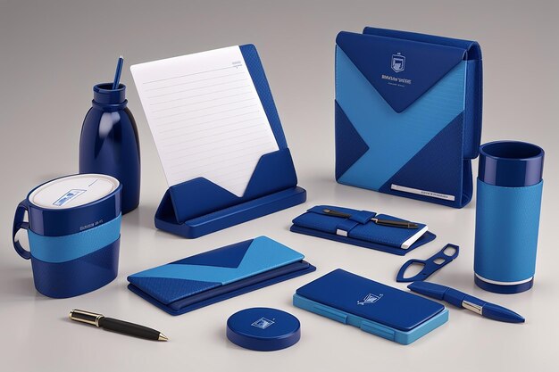 Stylish business stationery items set in blue color