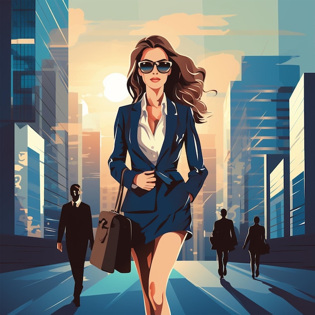 Photo stylish business woman in a big city