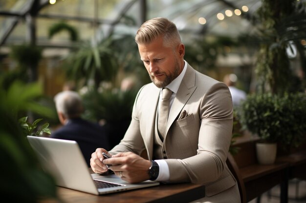 Stylish businessman working in a office with partner