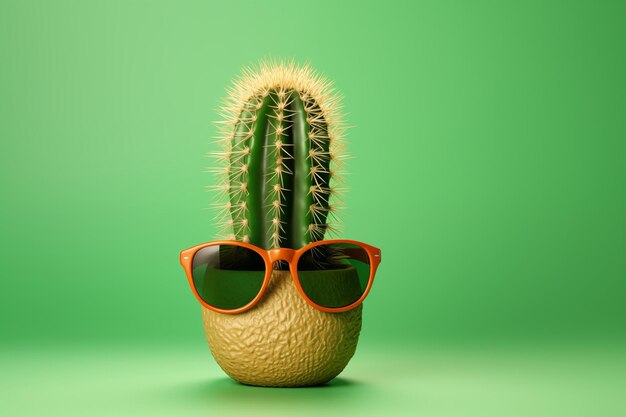 Photo stylish cactus in sunglasses with copy space as an advertising concept for an glasses store vision