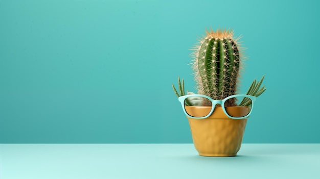 Photo stylish cactus wearing glasses with copy space as a concept for advertising an glasses store vision