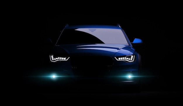 Photo stylish car on a black background with led lights on futuristic modern vehicle