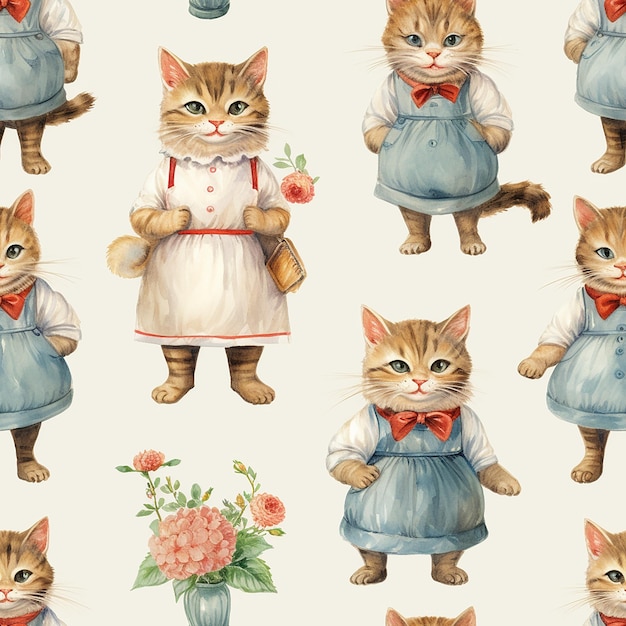 Stylish Cats in Blouse and Skirt Full Body Clear Details