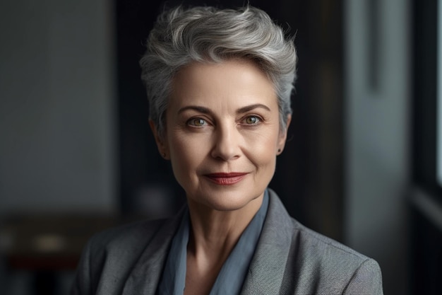 Stylish caucasian gray haired businesswoman portrait team leader concept