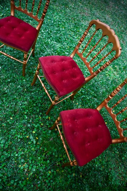 Stylish chairs on grass