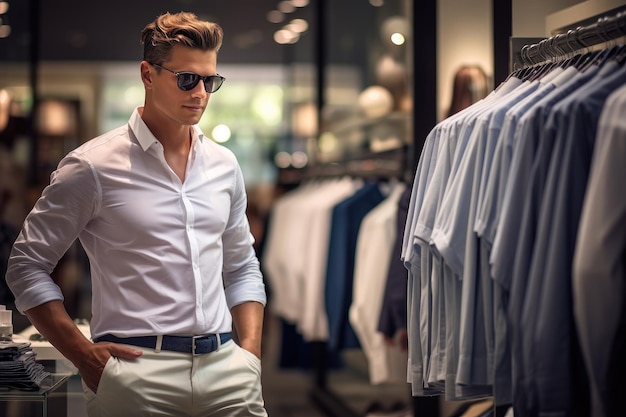 Stylish charismatic man in a clothing store