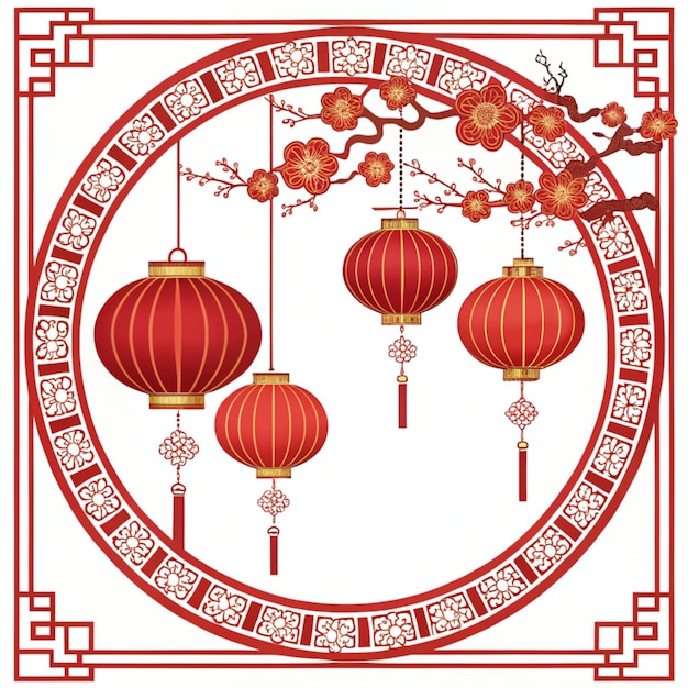 Stylish Chinese background with golden red frame with text space 2025