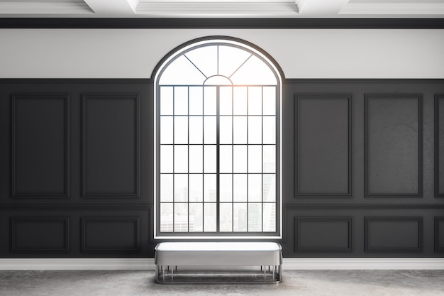 Stylish classical interior with window bench and sunlight 3D Rendering