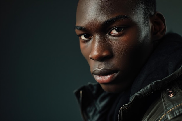 Stylish Closeup Shot Of A Black Man Wearing A Jacket In A Studio With Soft Natural Lighting