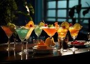 Premium AI Image A Stylish Cocktail Bar Setup Featuring A Row Of Premium AI Image A Stylish Cocktail Bar Setup Featuring A Row Of