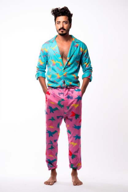 Photo stylish colourful pyjamas with christmas print